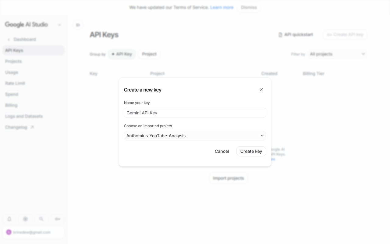 Create a new key dialog